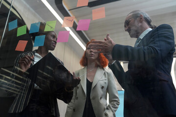 Brainstorming, creative and group in office, ideas and teamwork for project. Discussion, people and...