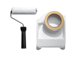 Paint roller tape and tray isolated on transparent background