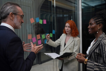 Brainstorming, creative and group in office, ideas and teamwork for project. Discussion, people and...