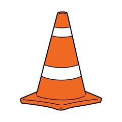 Orange traffic cone with white stripes – stock vector flat illustration