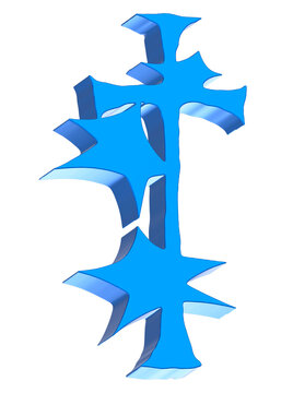 Cross Stars 3D Blue Glossy Y2K Frutiger Aero PNG
