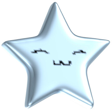 Star Cat 3D Blue Glossy Y2K Frutiger Aero PNG