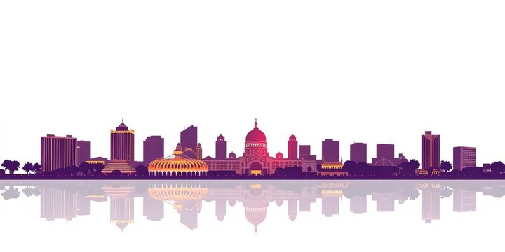 Elegant Bangalore skyline silhouette against a pristine white backdrop, stock photo, panorama - Powered by Adobe