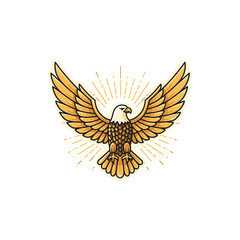 Naklejka premium Majestic eagle emblem with outstretched wings and radiant background – stock vector flat illustration