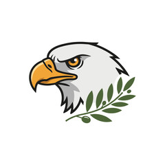 Fototapeta premium Illustrated bald eagle head and olive branch symbol of peace – stock vector flat illustration