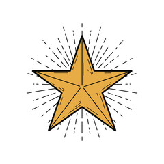 Obraz premium Golden star emblem with radiating lines – stock vector flat illustration