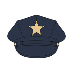 Dark blue police hat with gold star emblem – stock vector flat illustration