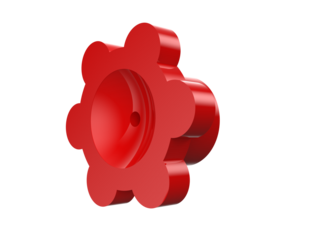 Ergonomic Operating Handle: Vibrant Red Star-Shaped Six-Lobed Hand Pull Knob for Assembly and Maintenance, Precision Engineering Component, Detailed Macro Shot 3D Render, HD Transparent Background.