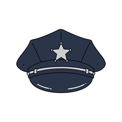 Navy blue police officer cap with silver star emblem &ndash; stock vector flat illustration