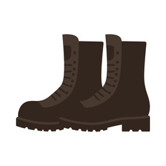 Stylish dark brown combat boots with laces &ndash; stock vector flat illustration