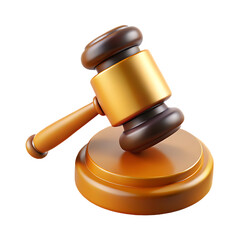 Wooden gavel and sounding block symbolizing justice and legal decisions isolated on transparent background
