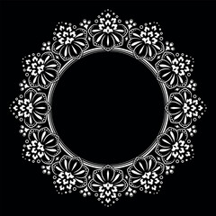 Decorative frame Elegant vector element for design in Eastern style, place for text. Floral black and white border. Lace illustration for invitations and greeting cards.