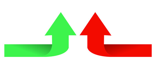 Two arrows pointing up, one green, one red, isolated on transparent background