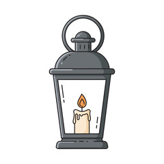 Rustic metal lantern with lit candle – stock vector flat illustration