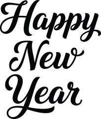 Obraz premium Elegant happy new year wishes in black script on a clean white background conveying festive greetings and seasonal cheer for holiday celebrations
