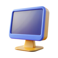 Retro computer monitor with a blue frame and yellow stand isolated on transparent background