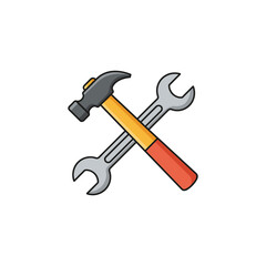 Crossed hammer and wrench icon representing tools and repair – stock vector flat illustration