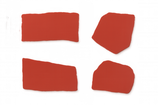 Four torn pieces of red paper arranged on a transparent background, creating an eye-catching abstract composition with a modern flair