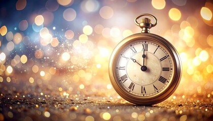 Golden Pocket Watch Against a Bokeh Light Background Symbolizing Time Passing
