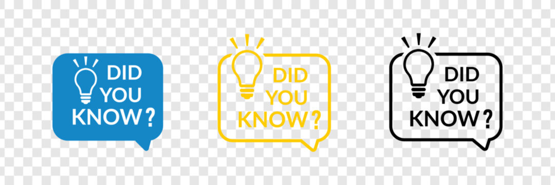 Did you know question icon set. Light bulb with speech bubble for tips, facts, and educational content. Vector illustration