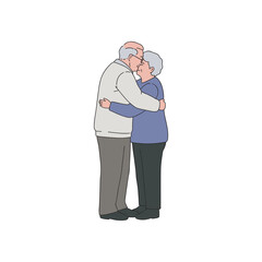Fototapeta premium Elderly caucasian couple embracing in loving hug – stock vector flat illustration