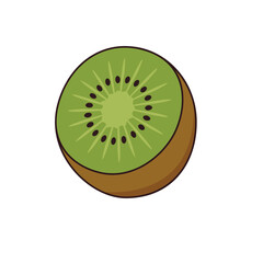 Ripe kiwi fruit, slice or section isolated on white, vector illustration