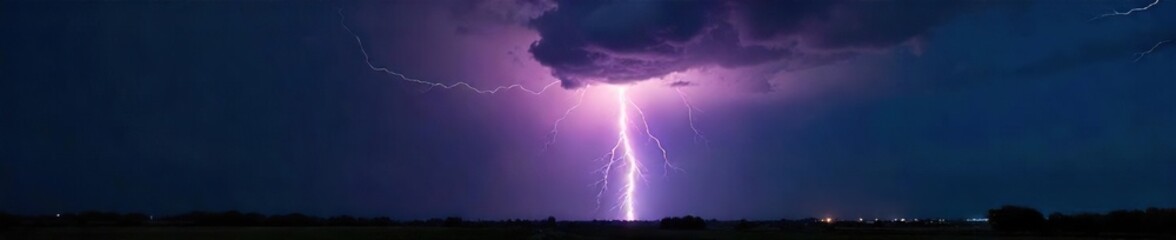 Dramatic image of a powerful lightning bolt striking the ground during a thunderstorm, illuminating the dark sky Perfect for weather, nature, and power-related projects , flash, raw, current