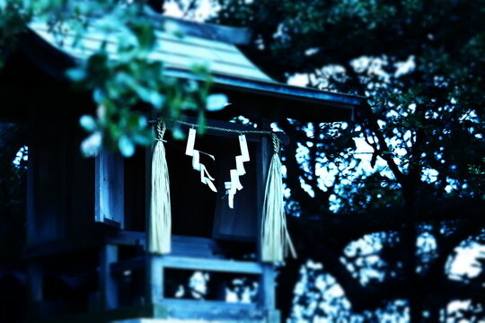 Sacred Shinto Shrine with Shide Paper Streamers｜神社の祠と紙垂