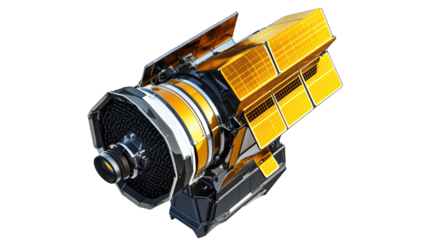 Yellow orbiting telescope used for astronomy
