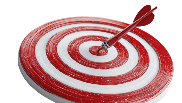 Red and white target with arrow in bullseye