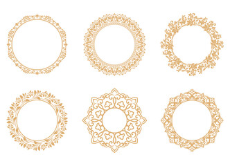 Set of decorative frames Elegant vector element for design in Eastern style, place for text. Floral golden and white borders. Lace illustration for invitations and greeting cards