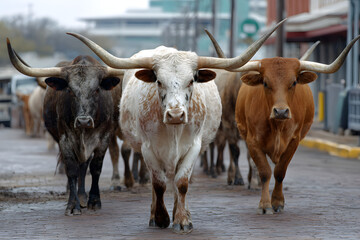Longhorn Cattle Drive at the stockyards of Fort Wort, Texas, USA