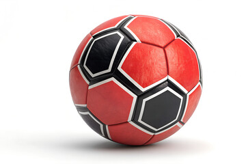 Fototapeta premium Classic Red and Black Hexagonal Soccer Ball on White Background