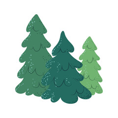 Three cute Christmas trees for festive holiday graphics and greeting cards.