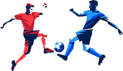 Soccer match vector, two team players in action, football competition dynamic illustration design