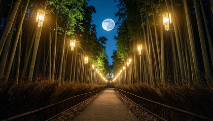 Moonlight path through bamboo grove