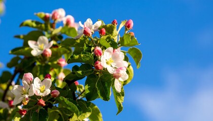 Apple blossoms against a clear blue sky