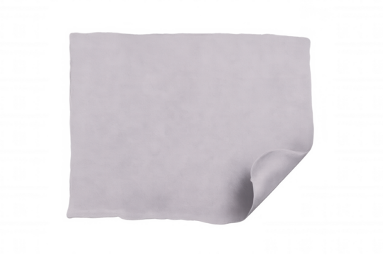 Gray rectangular sheet of paper with curled corner on transparent background, creating space for text or design