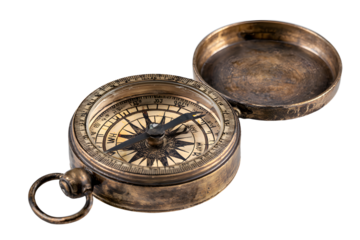 old style brass compass on white background