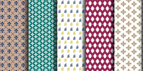 Geometric floral set of seamless patterns decor 