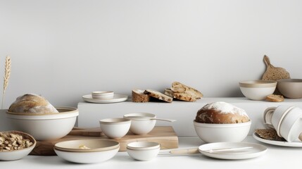 Minimalist Modern Bread: Ceramic Bowls for Gourmet Breakfast & Food Photography