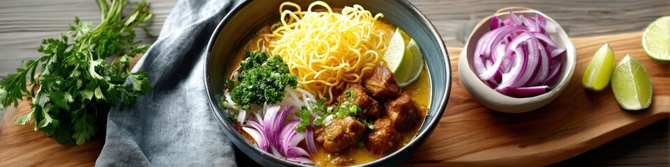 Khao soi, enjoying a delicious bowl of thai curry noodle soup