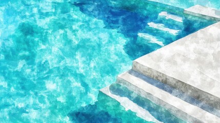 Obraz premium Serene swimming pool with stairs in tranquil outdoor setting