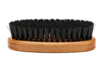 Oval wooden-handled brush with black bristles