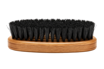 Oval wooden-handled brush with black bristles