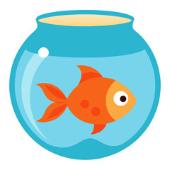 Goldfish in a glass pot vector on white background.
