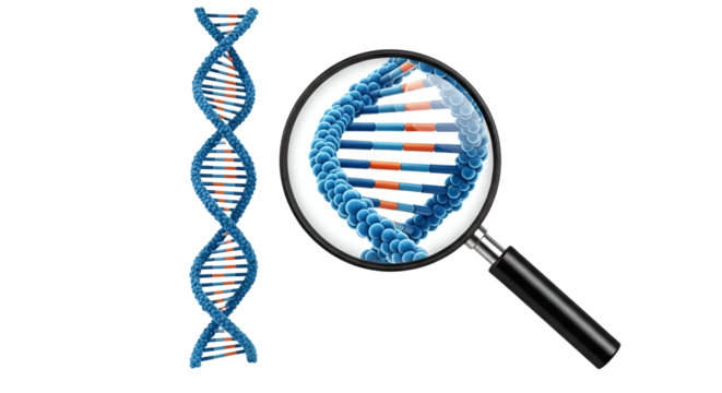 DNA under a magnifying glass isolated PNG with Transparent Background