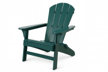 Green adirondack chair isolated on transparent background, perfect for any design project related to outdoor furniture and relaxation
