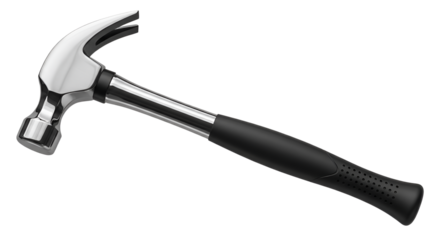 Steel claw hammer with black handle isolated PNG with Transparent Background