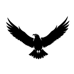 Black silhouette of an eagle in flight, wings spread wide.
